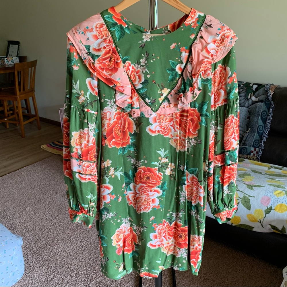 Farm Rio Floral Elinor Long Sleeve Tunic Mini Dress